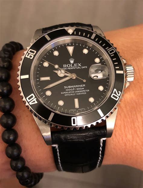 rolex leather strap submariner|Rolex Submariner ceramic curved strap.